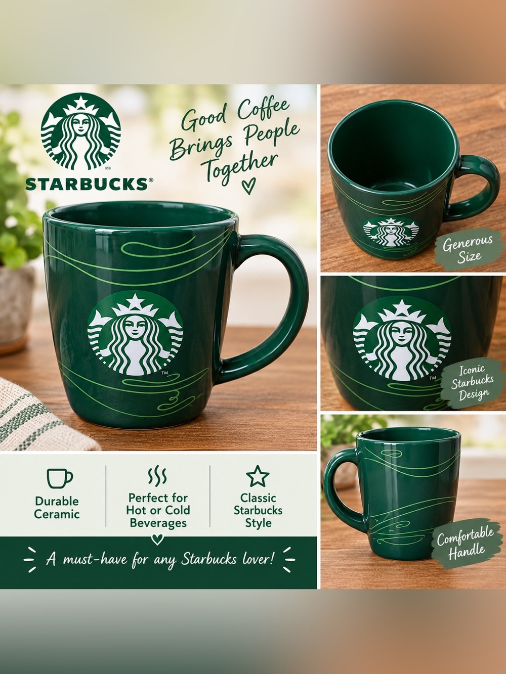 Starbucks 12 oz Green Swirl Ceramic Mug 2020 Siren Mermaid Logo Collector’s mug